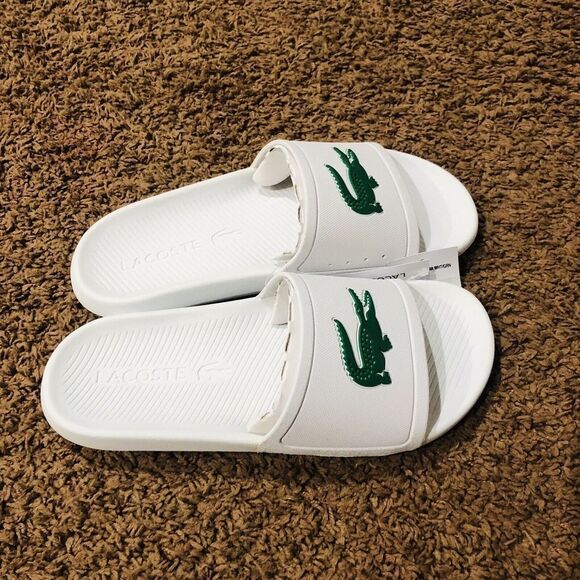 Brand New Men's Lacoste Croco Synthetic Slides White/Green Slip On Sandals Sz 13 - Picture 3 of 4